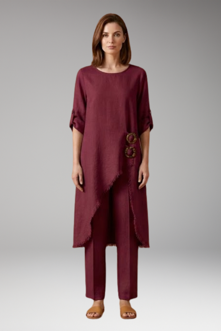 Women's Linen Blend Set with Relaxed Fit and Breathable Comfort