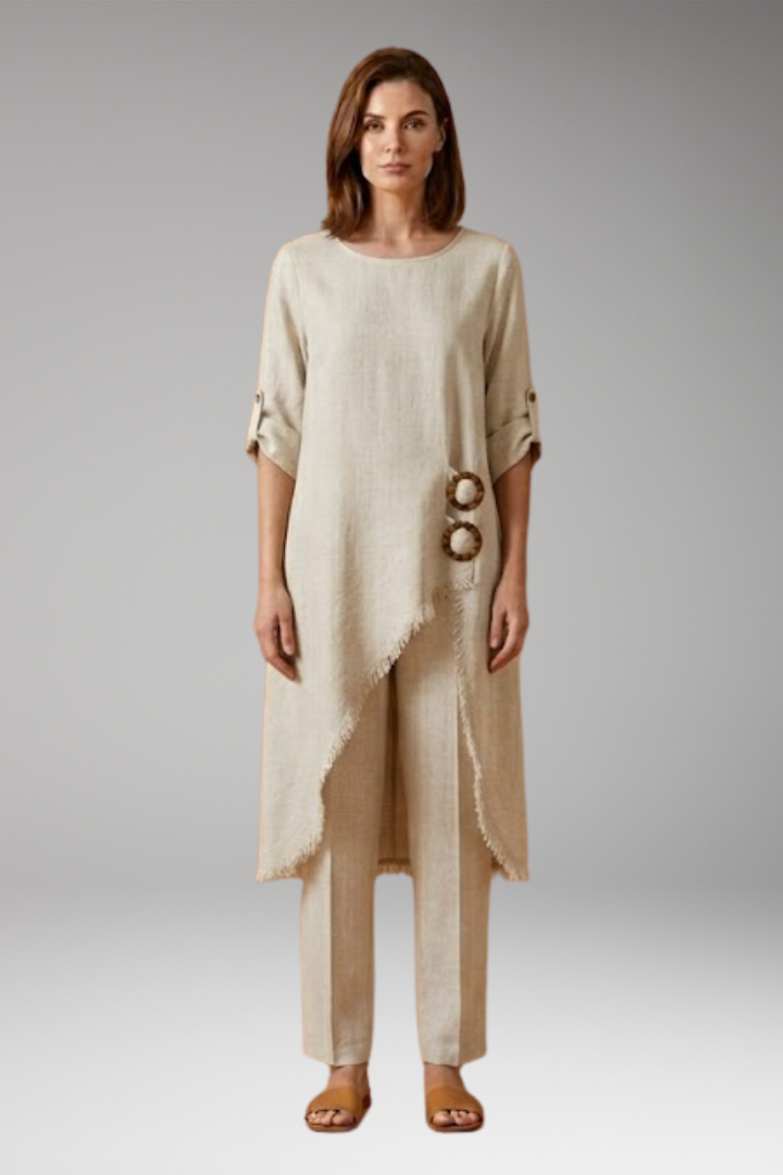 Women's Linen Blend Set with Relaxed Fit and Breathable Comfort