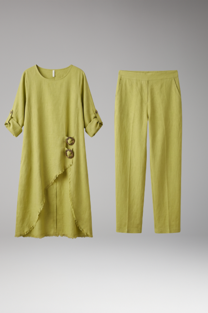Women's Linen Blend Set with Relaxed Fit and Breathable Comfort