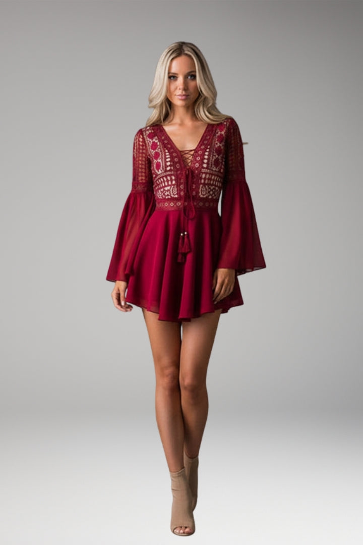 Women's Long-Sleeved Dress with Hood and Lace Details
