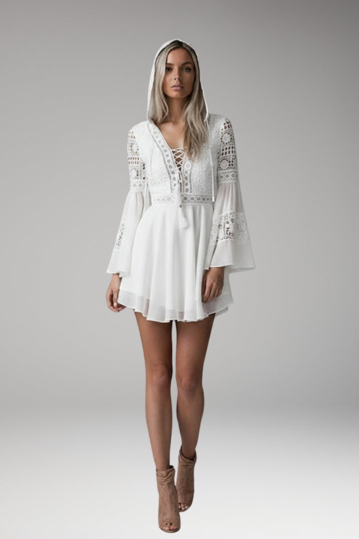 Women's Long-Sleeved Dress with Hood and Lace Details