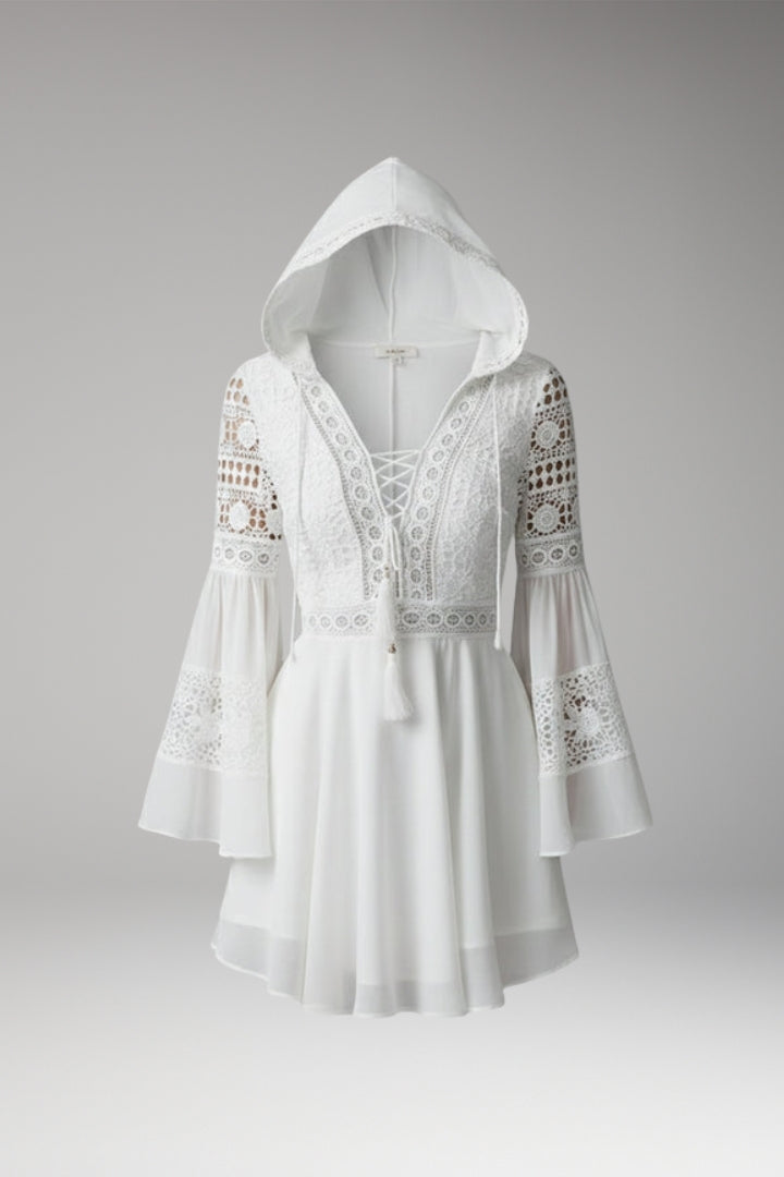 Women's Long-Sleeved Dress with Hood and Lace Details