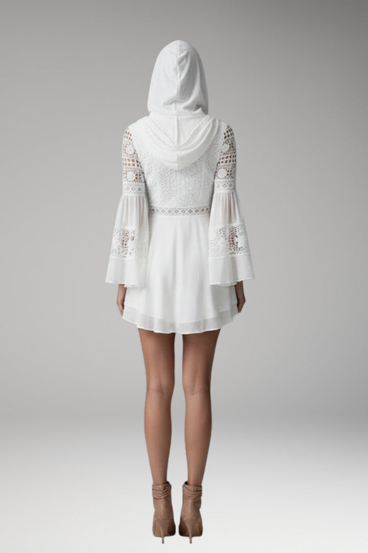 Women's Long-Sleeved Dress with Hood and Lace Details
