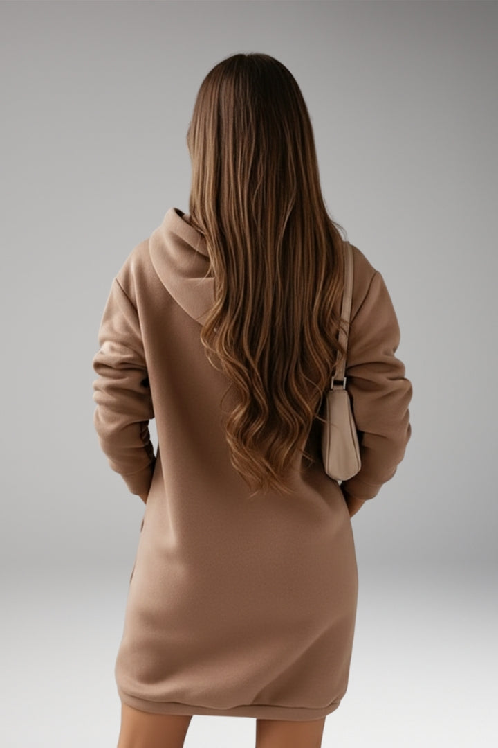 Women's Long-Sleeved Dress with Hood and Relaxed Fit