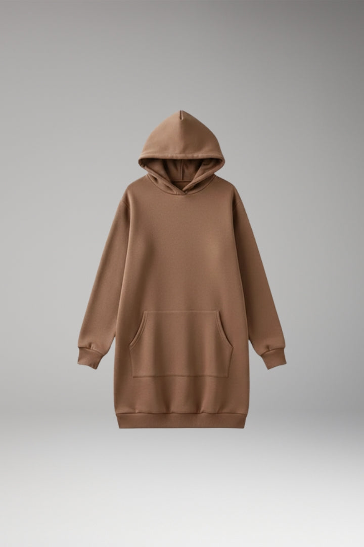 Women's Long-Sleeved Dress with Hood and Relaxed Fit
