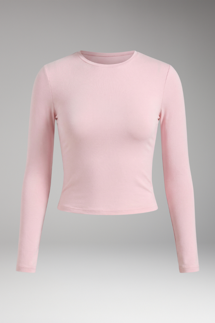 Women's Long-Sleeved Top with Round Neckline and Comfortable Fit