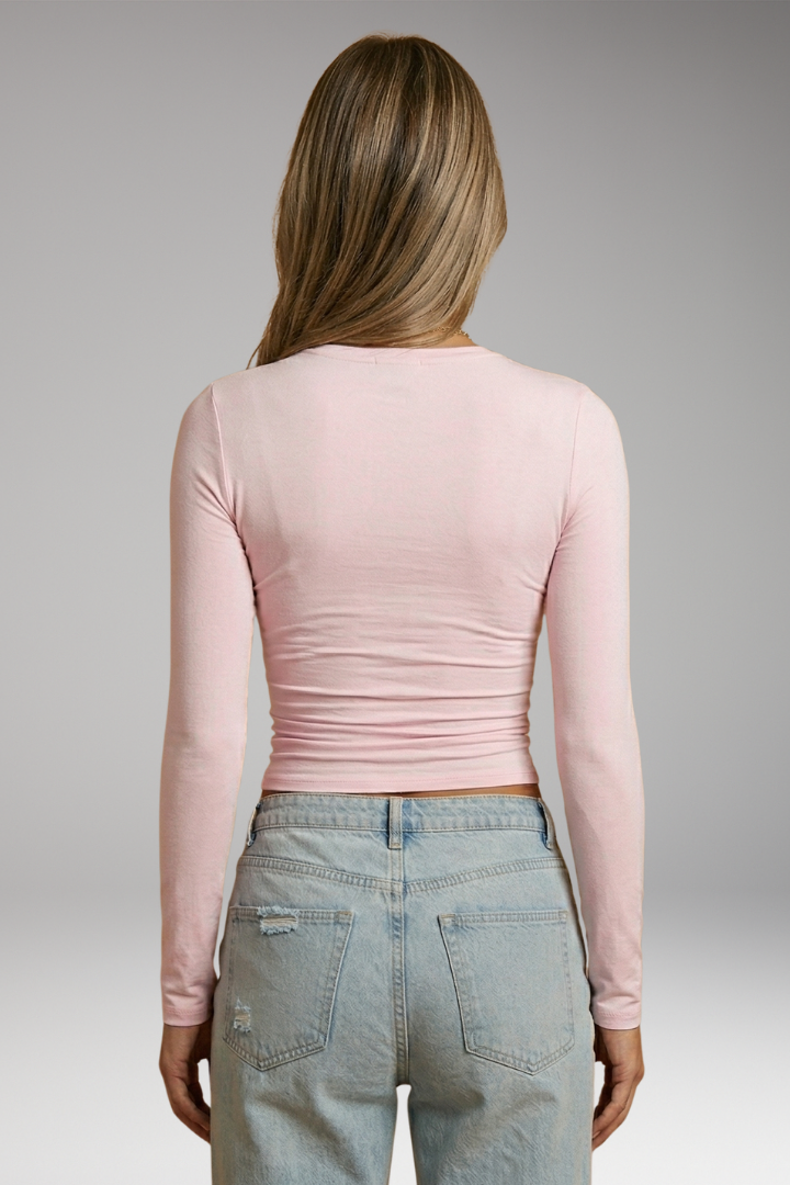 Women's Long-Sleeved Top with Round Neckline and Comfortable Fit