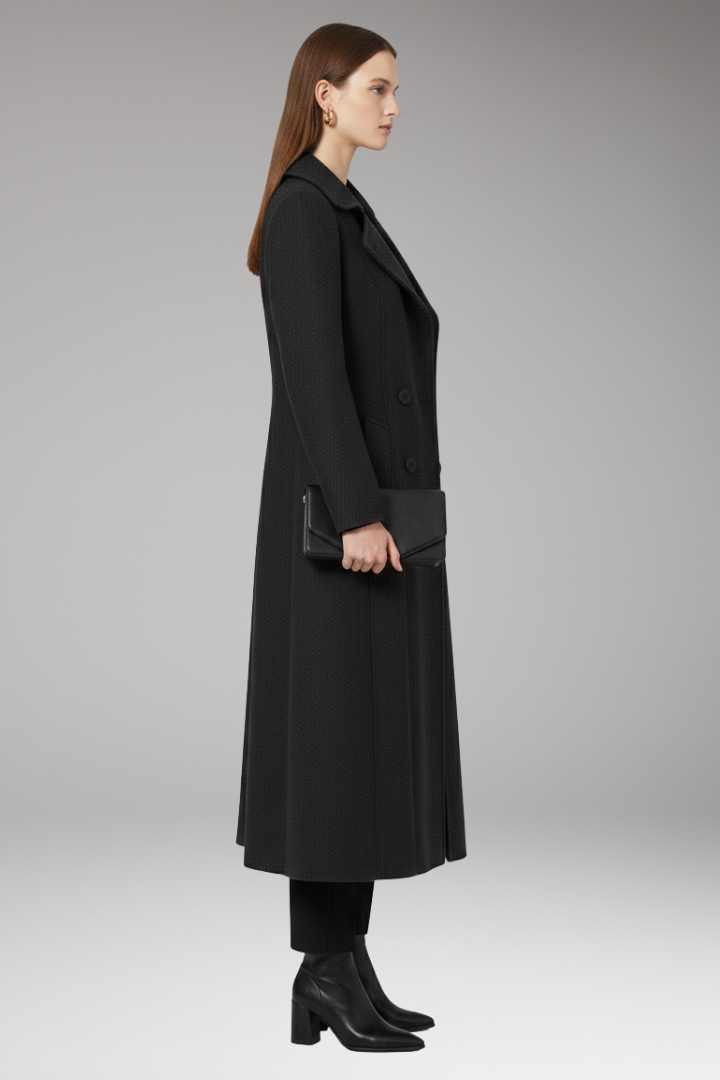 Women’s Long Coat with Turned-Down Collar and Welt Pockets