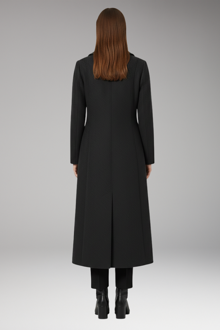 Women’s Long Coat with Turned-Down Collar and Welt Pockets