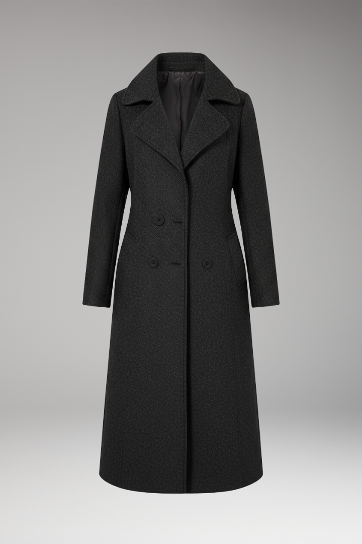 Women’s Long Coat with Turned-Down Collar and Welt Pockets