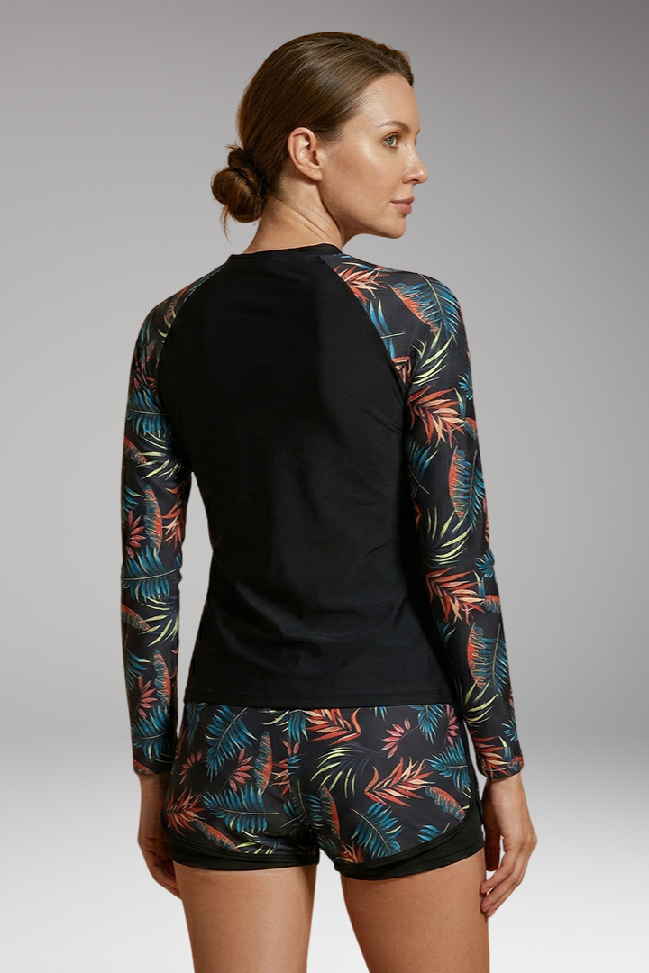 Women's Long Sleeve Tankini with Printed Raglan Sleeves