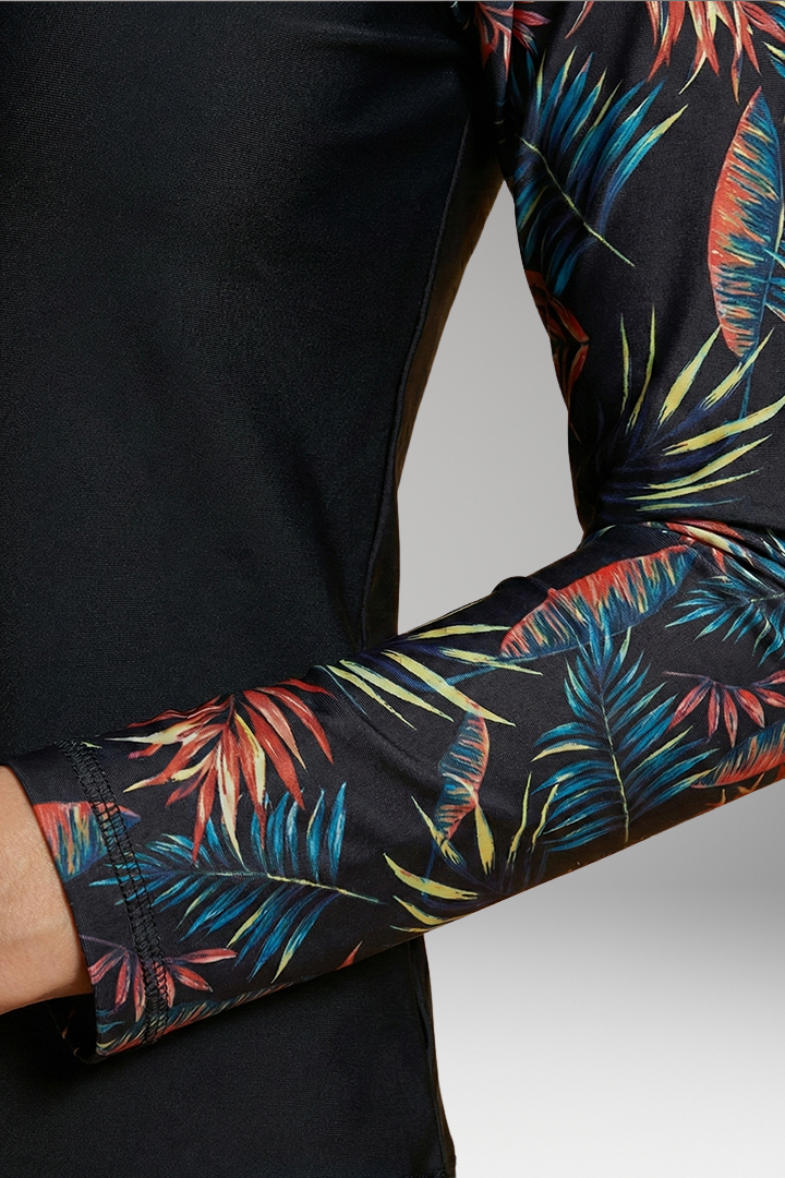 Women's Long Sleeve Tankini with Printed Raglan Sleeves
