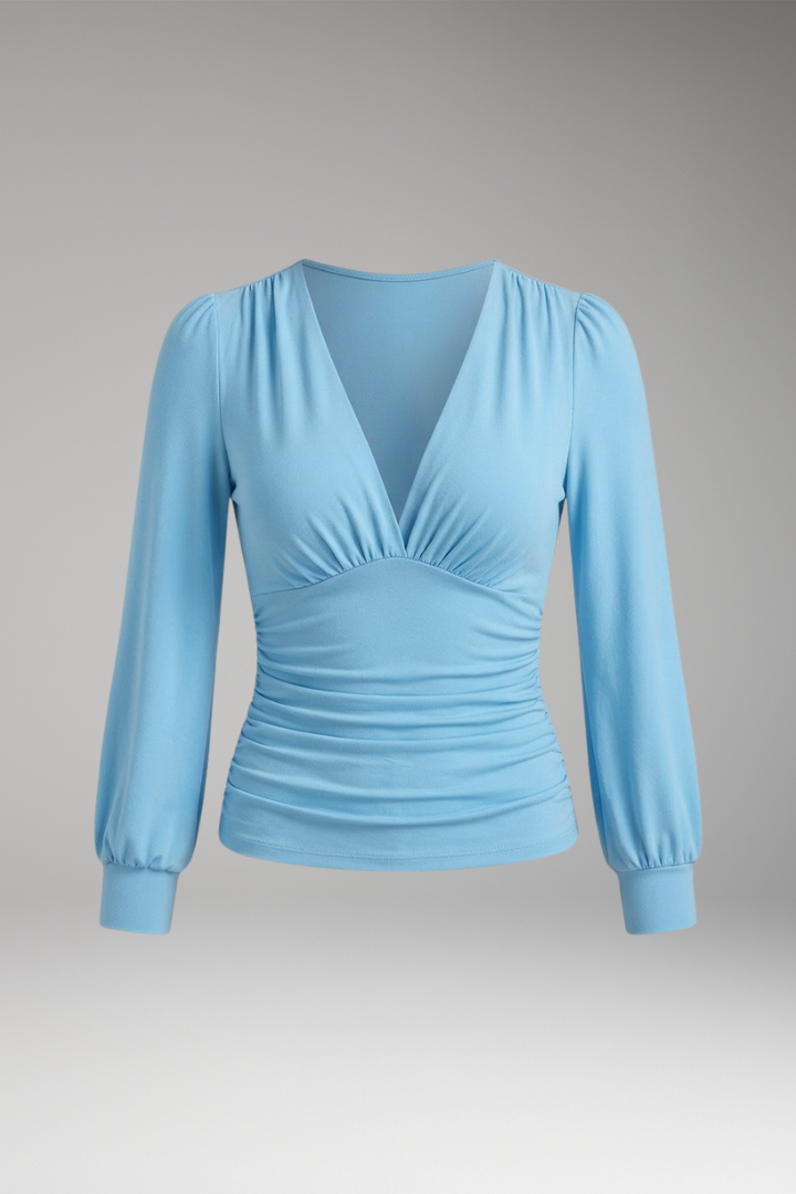 Women's Long Sleeve Top with V-Neck and Fitted Silhouette