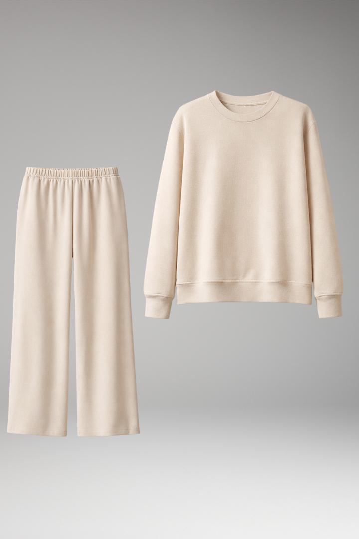 Women's Lounge Set with Round Neckline and Elastic Waistband