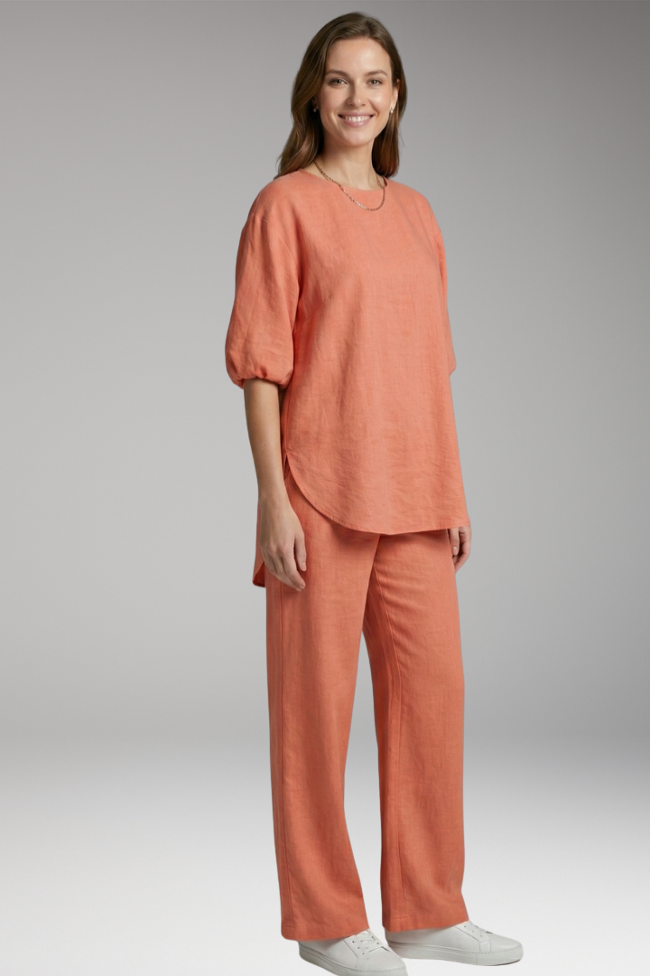 Women's Loungewear Set with Short Sleeves and Wide-Leg Pants