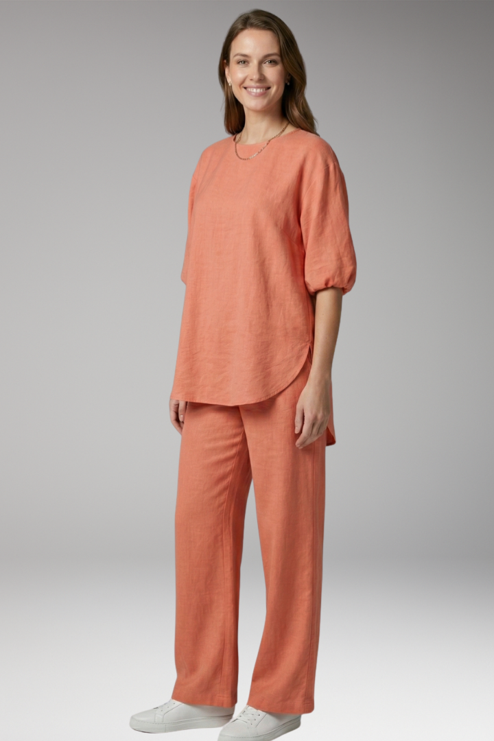 Women's Loungewear Set with Short Sleeves and Wide-Leg Pants