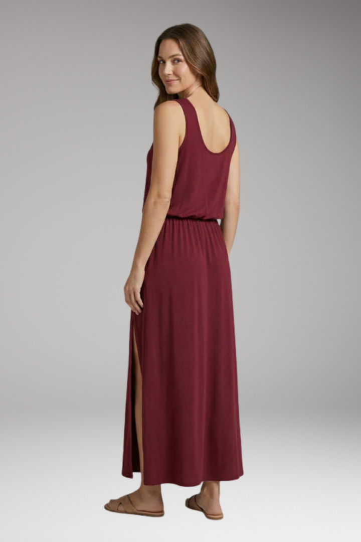 Women's Maxi Dress with Elastic Waist and Side Slit