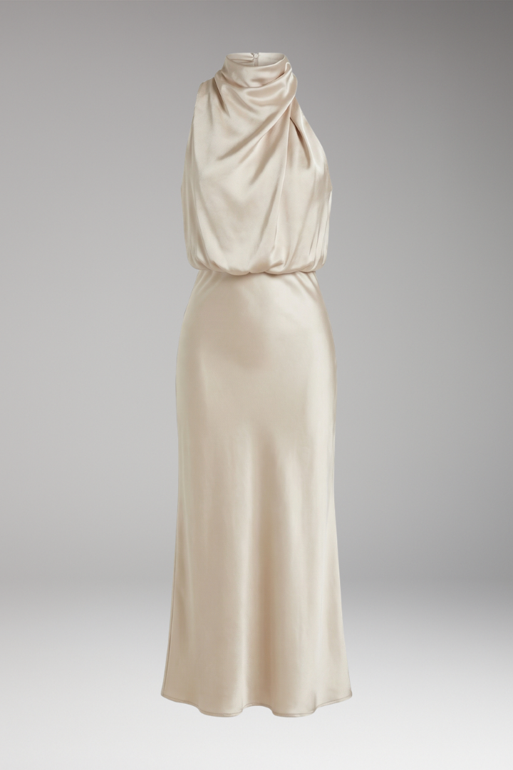 Women's Maxi Dress with High Neckline and Flowing Cut