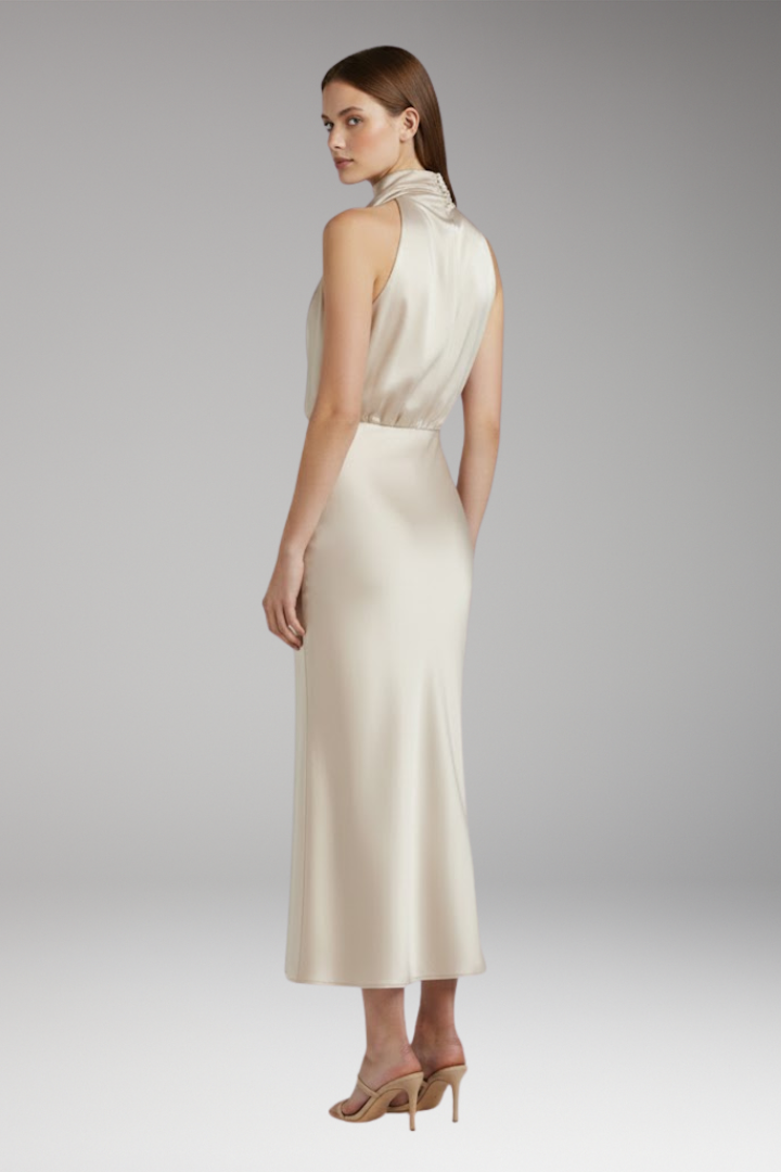 Women's Maxi Dress with High Neckline and Flowing Cut