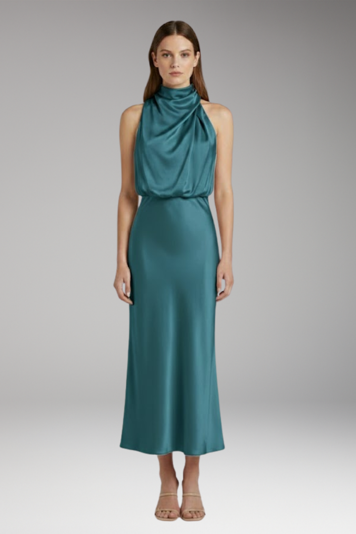 Women's Maxi Dress with High Neckline and Flowing Cut