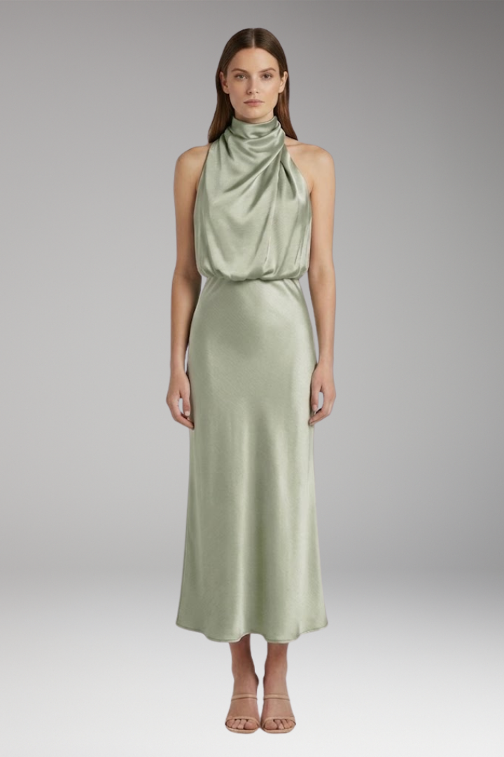 Women's Maxi Dress with High Neckline and Flowing Cut