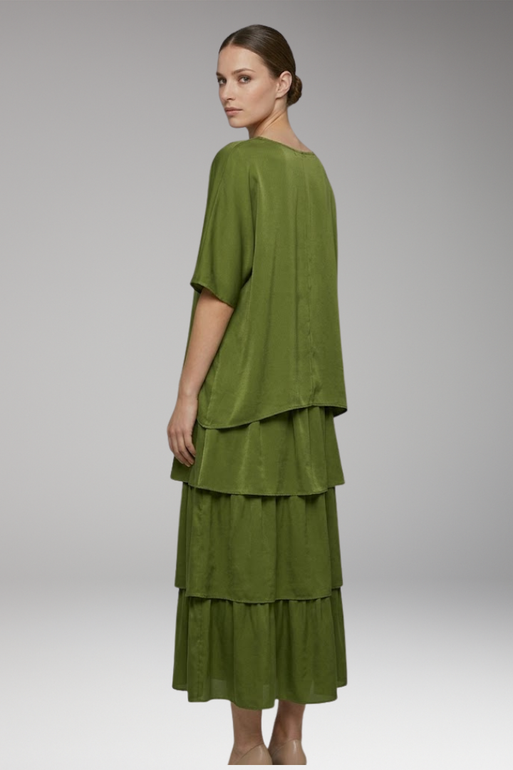 Women's Maxi Dress with Round Neck and Layered Design