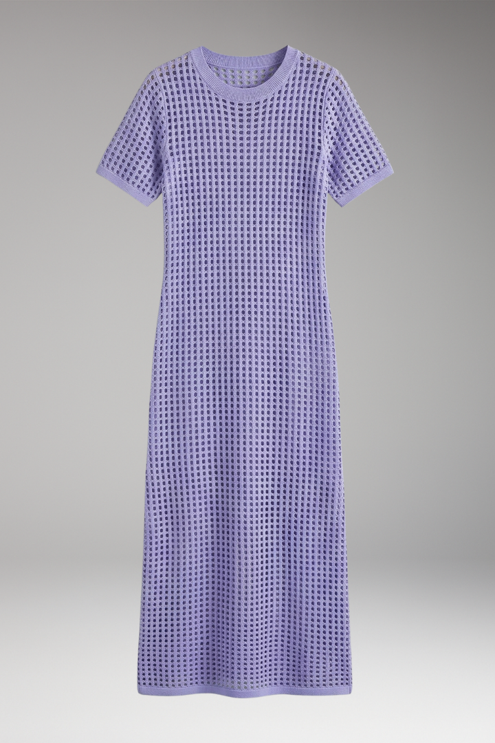 Women's Maxi Dress with Round Neck and Open-Knit Design