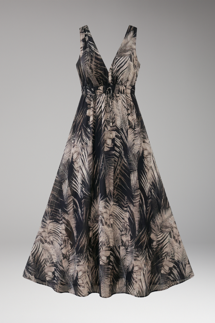 Women's Maxi Dress with Tropical Print and Smocked Waist