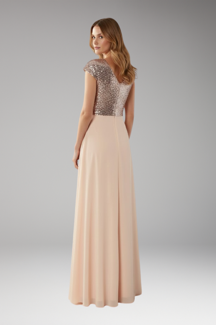 Women's Maxi Dress with V-Neck and Sequin Chiffon Panel