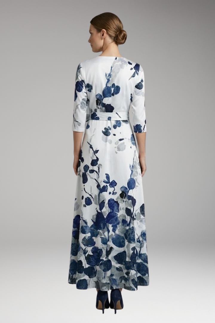 Women's Maxi Dress with V-Neck and Three-Quarter Sleeves
