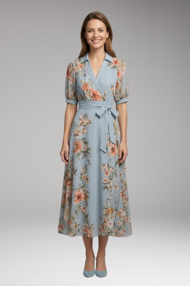 Women's Maxi Dress with V-Neck and Tie Waist