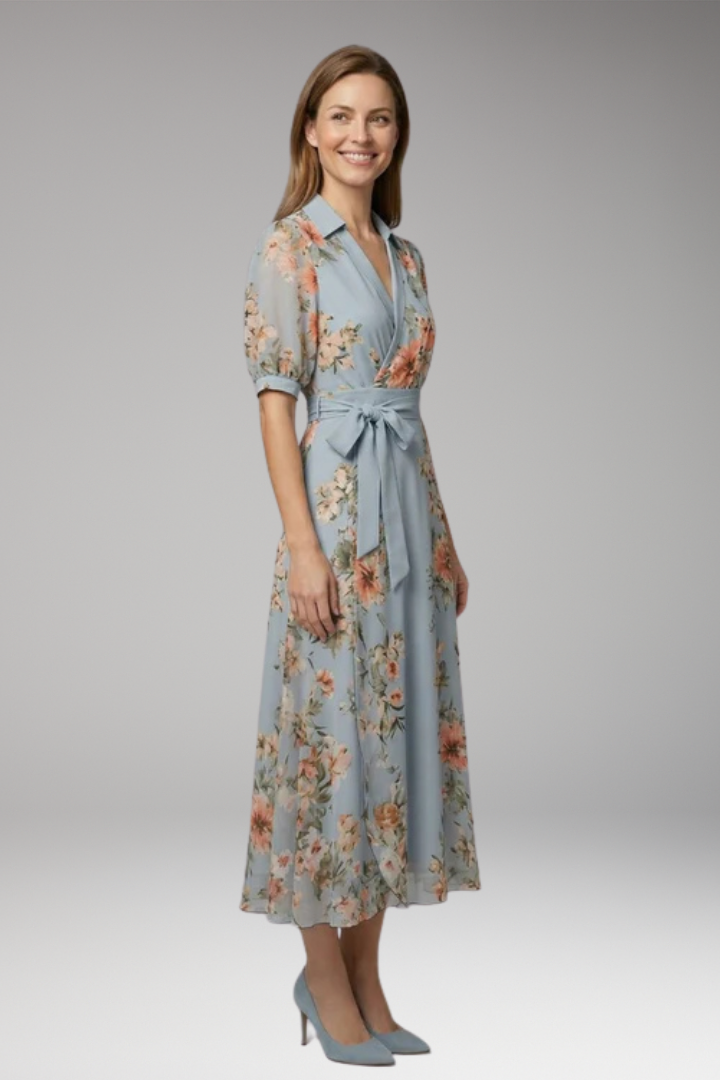 Women's Maxi Dress with V-Neck and Tie Waist