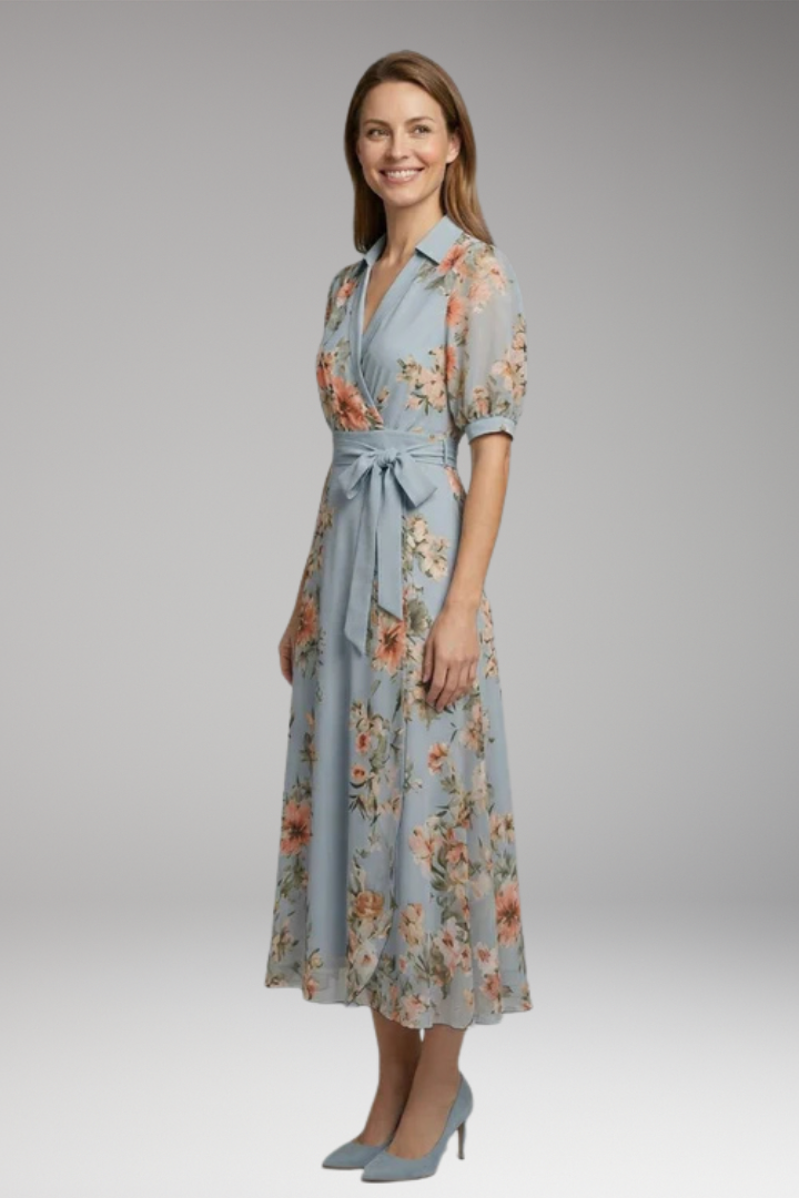 Women's Maxi Dress with V-Neck and Tie Waist