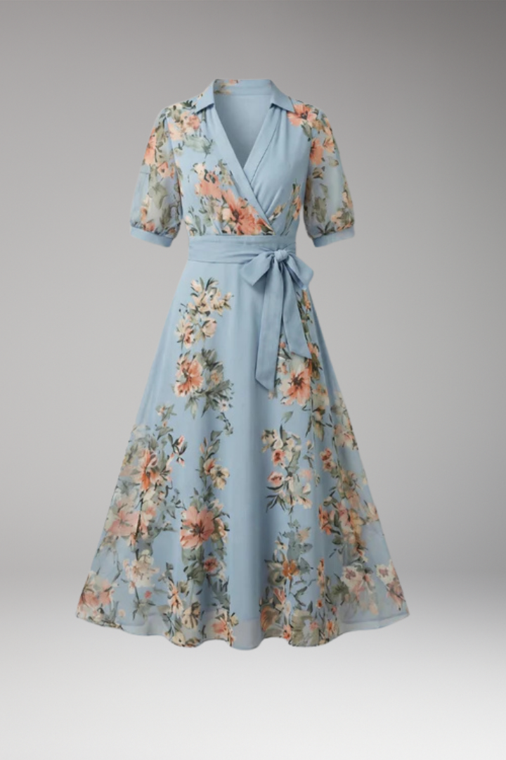 Women's Maxi Dress with V-Neck and Tie Waist