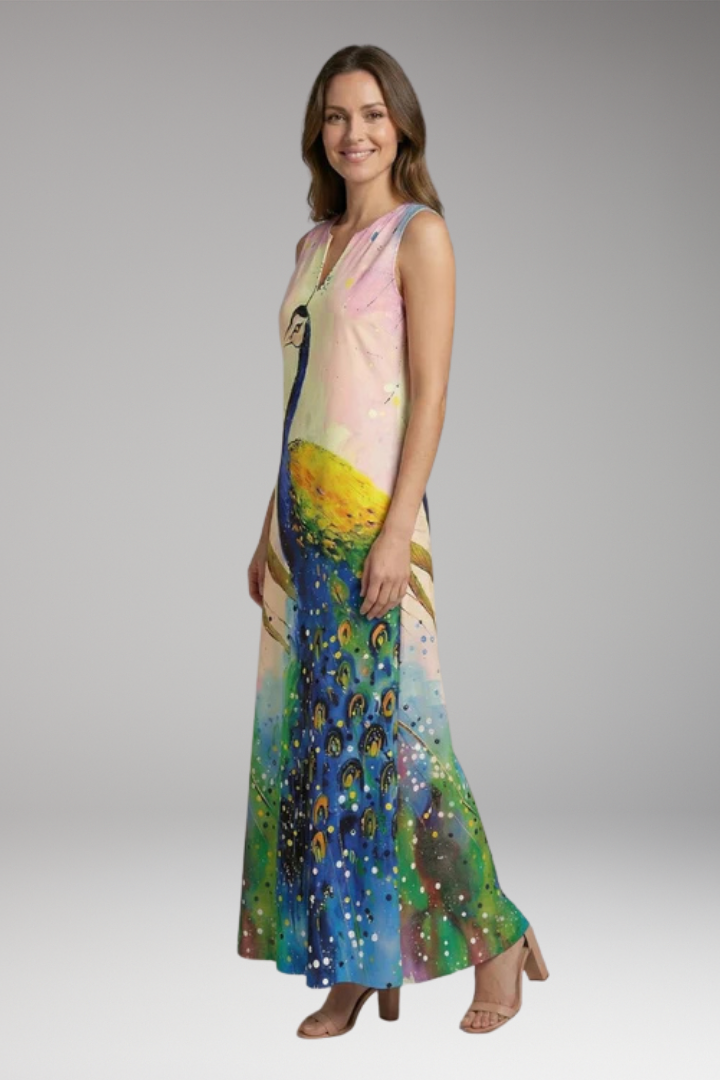 Women's Maxi Dress with V'Neck and Butterfly Print