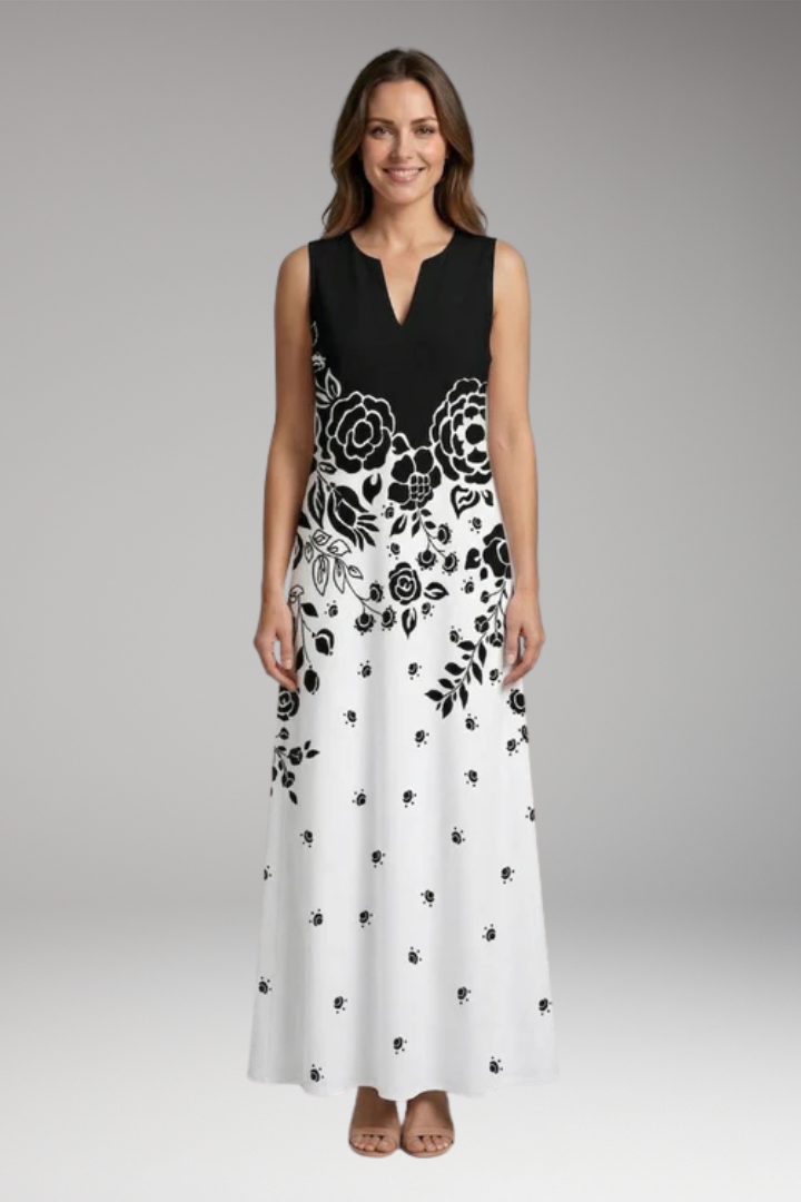 Women's Maxi Dress with V'Neck and Butterfly Print