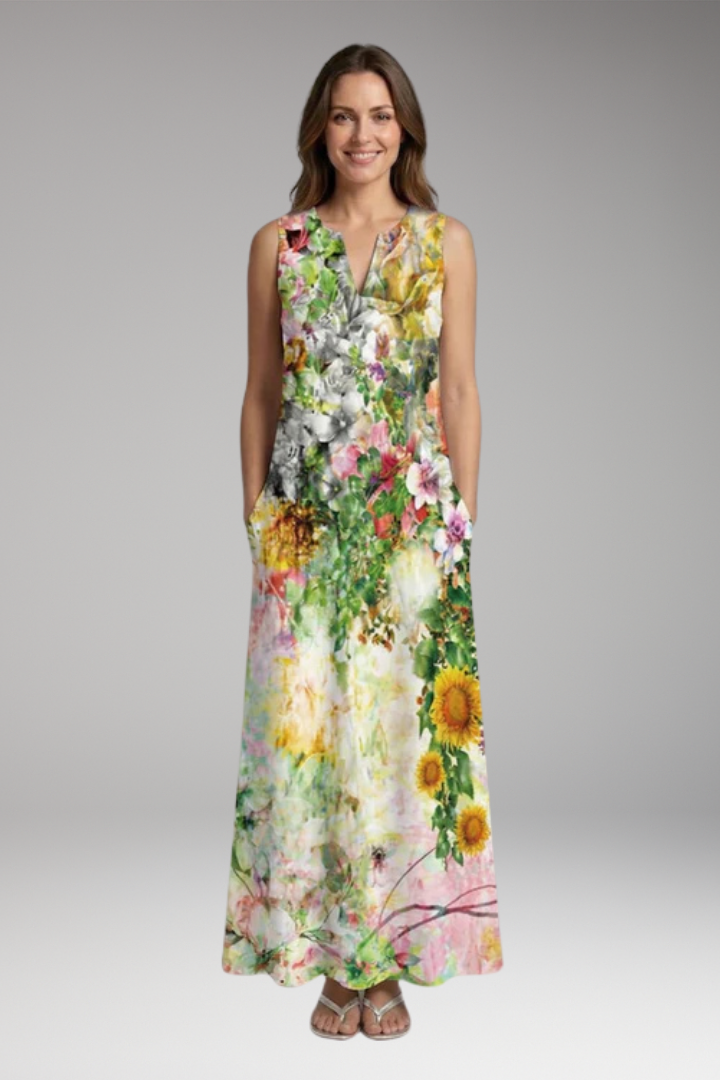 Women's Maxi Dress with V'Neck and Butterfly Print