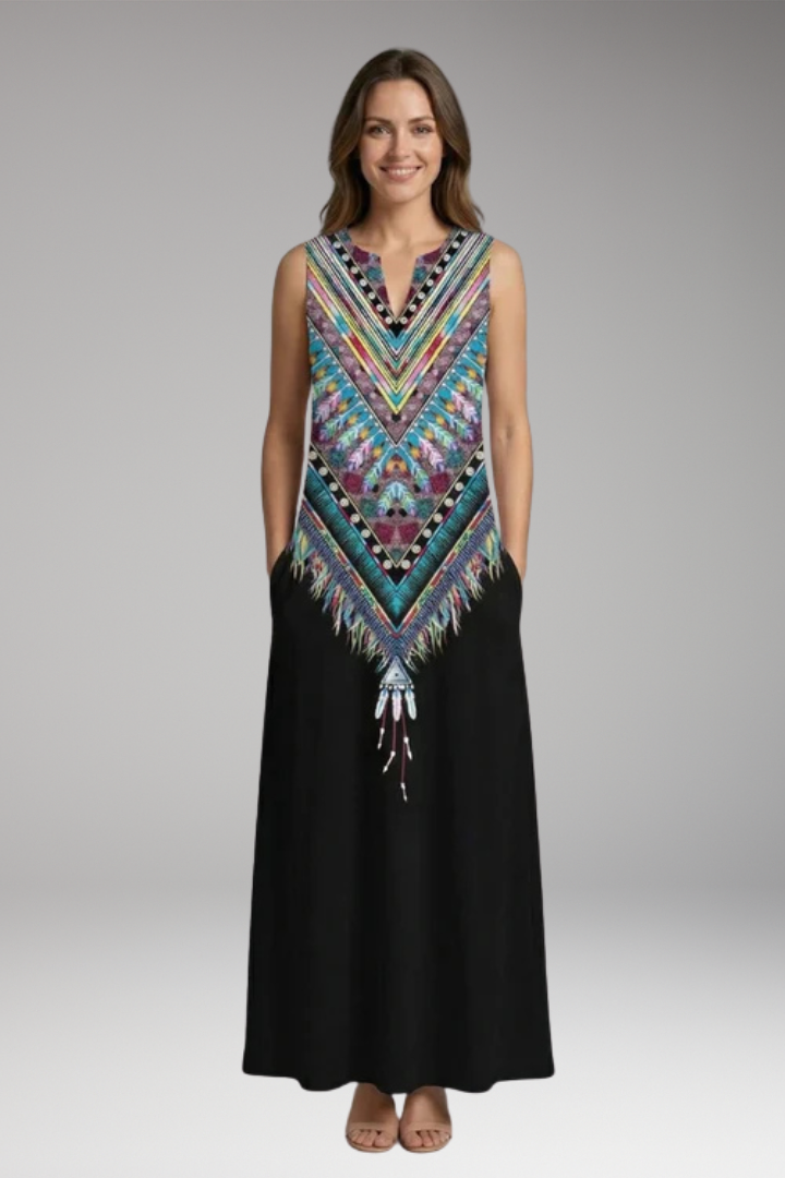 Women's Maxi Dress with V'Neck and Butterfly Print