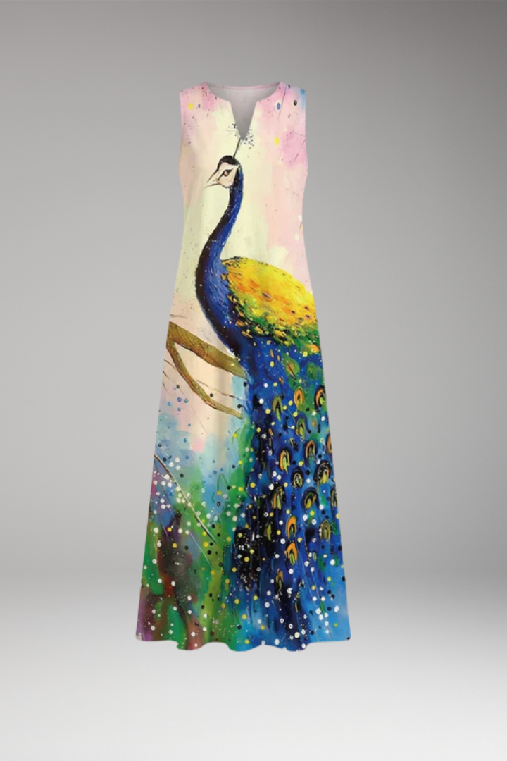 Women's Maxi Dress with V'Neck and Butterfly Print