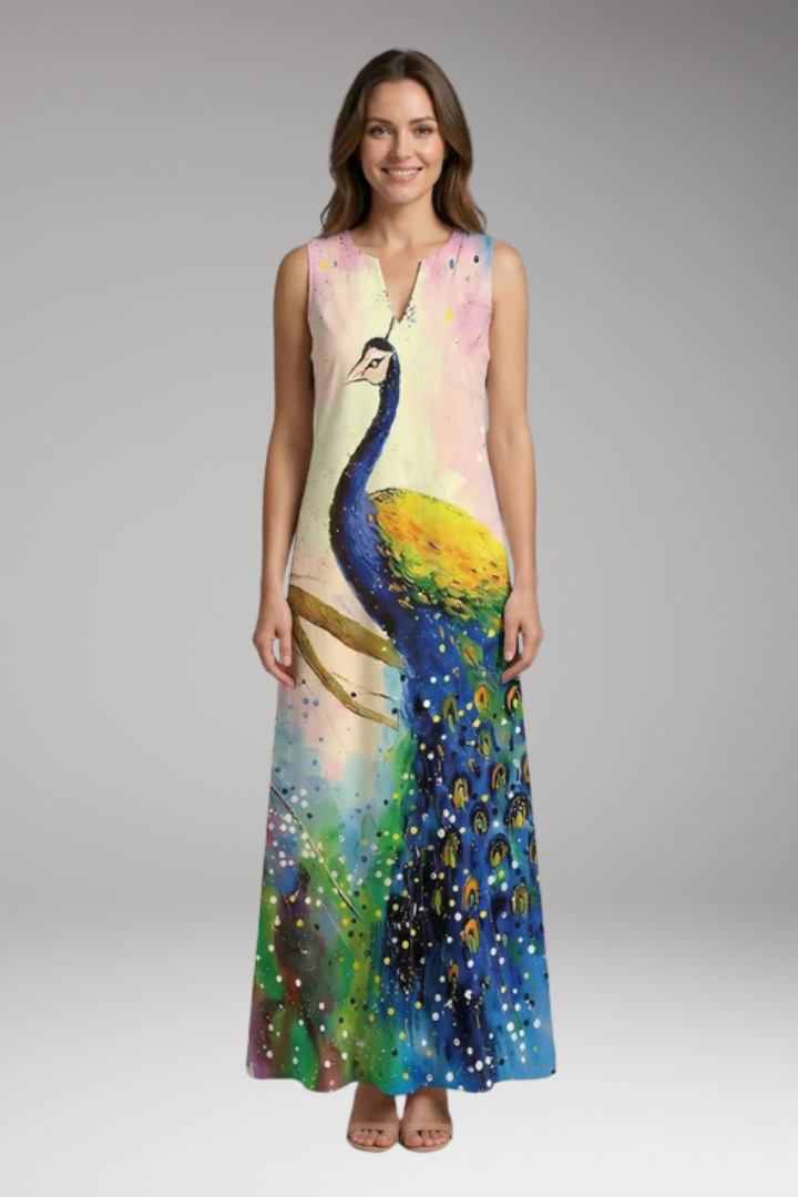 Women's Maxi Dress with V'Neck and Butterfly Print