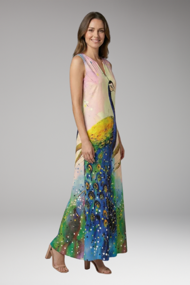 Women's Maxi Dress with V'Neck and Butterfly Print