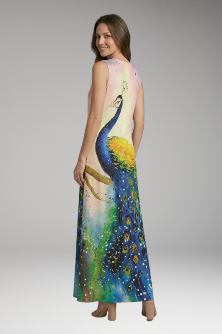 Women's Maxi Dress with V'Neck and Butterfly Print