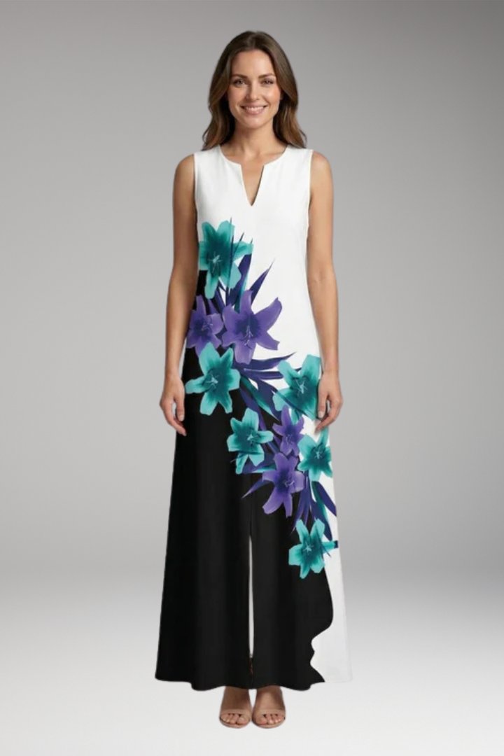 Women's Maxi Dress with V'Neck and Butterfly Print