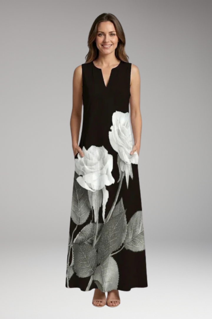 Women's Maxi Dress with V'Neck and Butterfly Print