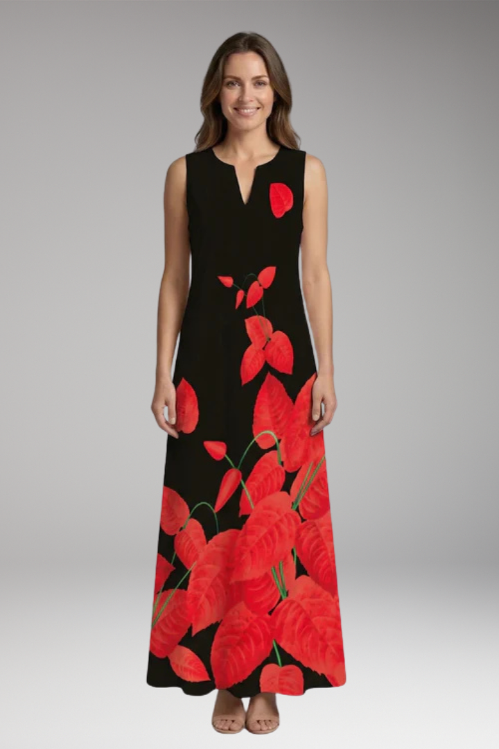 Women's Maxi Dress with V'Neck and Butterfly Print