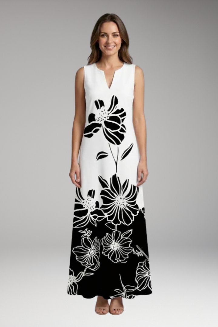 Women's Maxi Dress with V'Neck and Butterfly Print