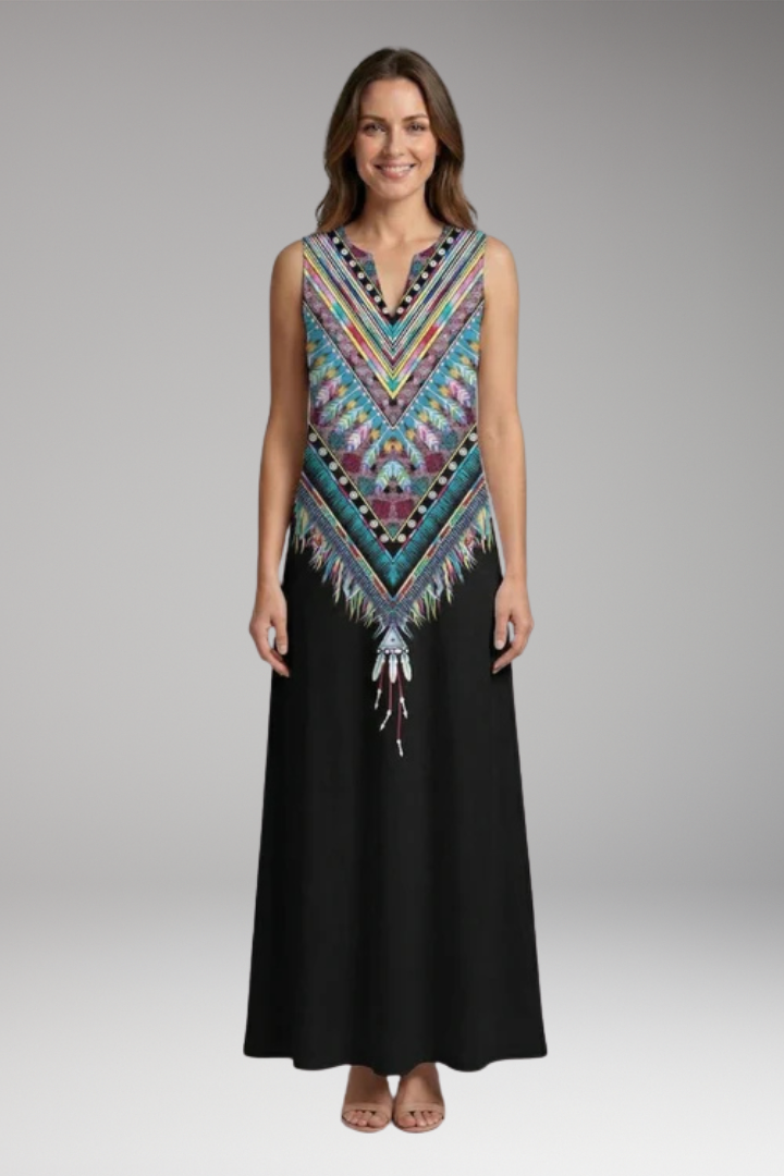 Women's Maxi Dress with V'Neck and Butterfly Print