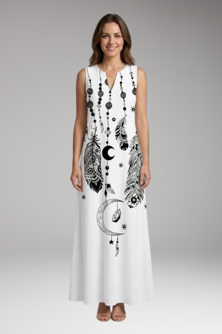 Women's Maxi Dress with V'Neck and Butterfly Print
