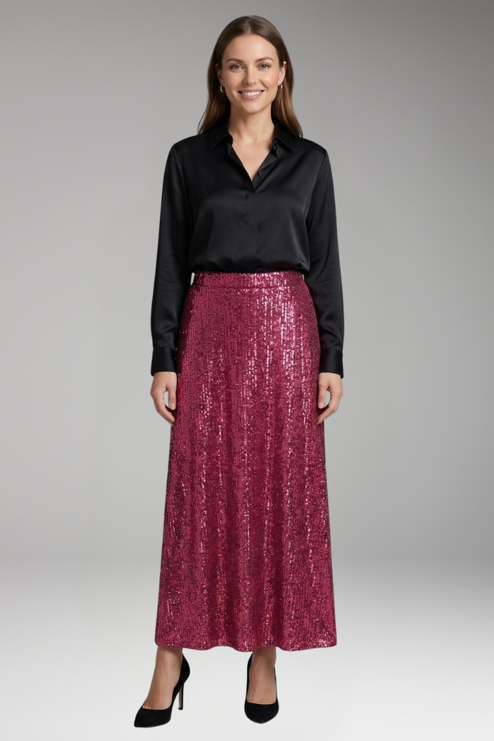 Women's Maxi Skirt with Elastic Waistband and Textured Surface