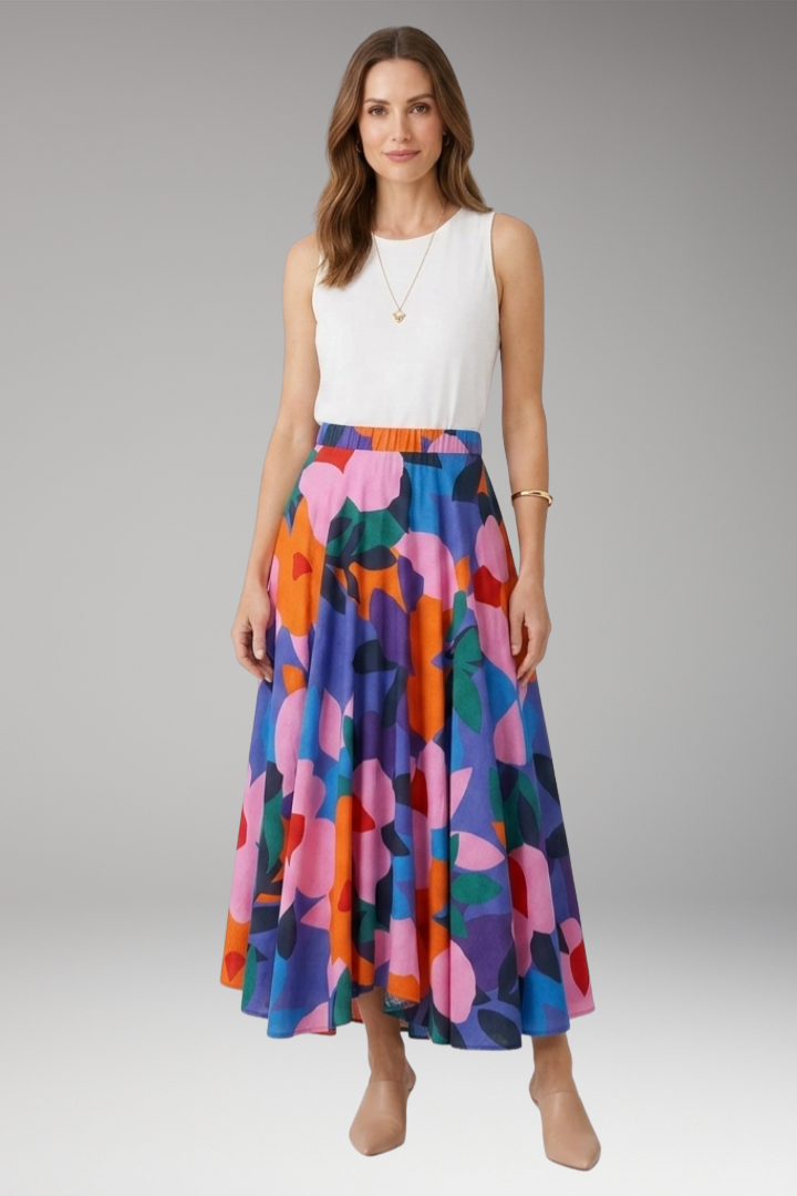 Women's Maxi Skirt with High-Waist and Graphic Print
